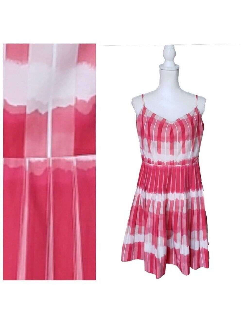 BCBGMAXAZRIA Women’s Pink & White Pleated Spaghetti Strap Dress Size 12 - Picture 1 of 9